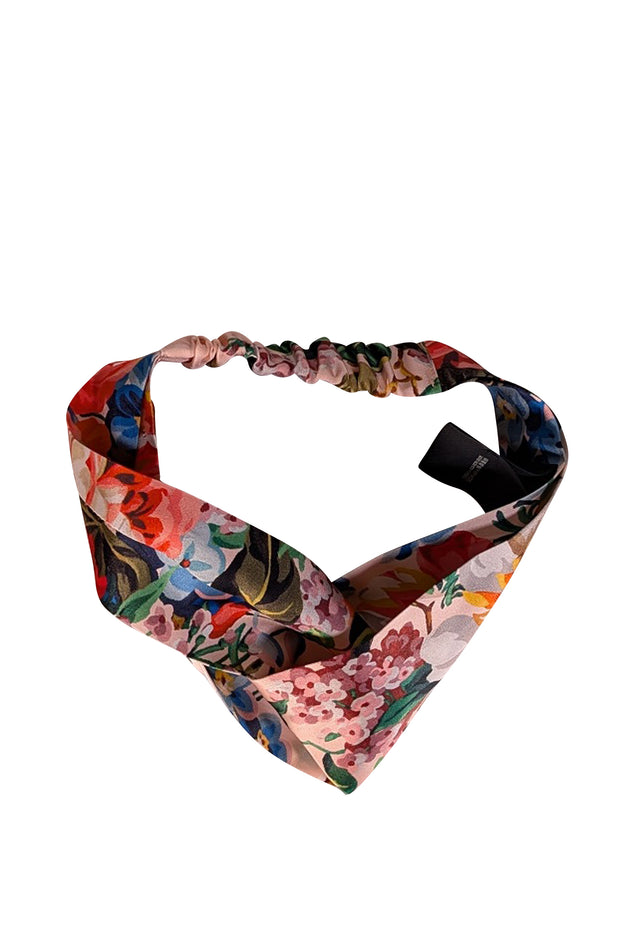 Gucci - Pastel Punk & Multicolor Floral Knot Front Silk Headband - Current Boutique