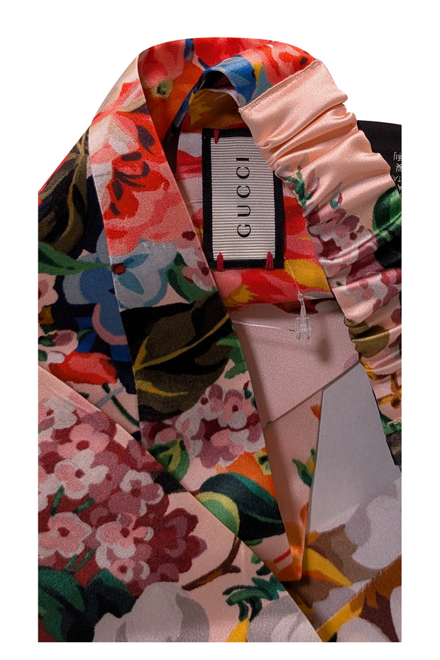 Gucci - Pastel Punk & Multicolor Floral Knot Front Silk Headband - Current Boutique
