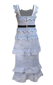 Self-Portrait - Light Blue Lace Tiered Midi Dress Sz 10