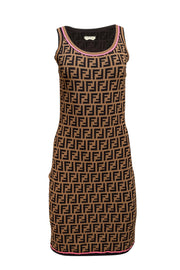 Fendi - Brown & Black Monogram Print w/ Pink Trim Tank Dress Sz 4 - Current Boutique