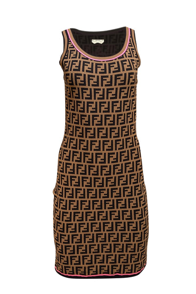 Fendi - Brown & Black Monogram Print w/ Pink Trim Tank Dress Sz 4 - Current Boutique