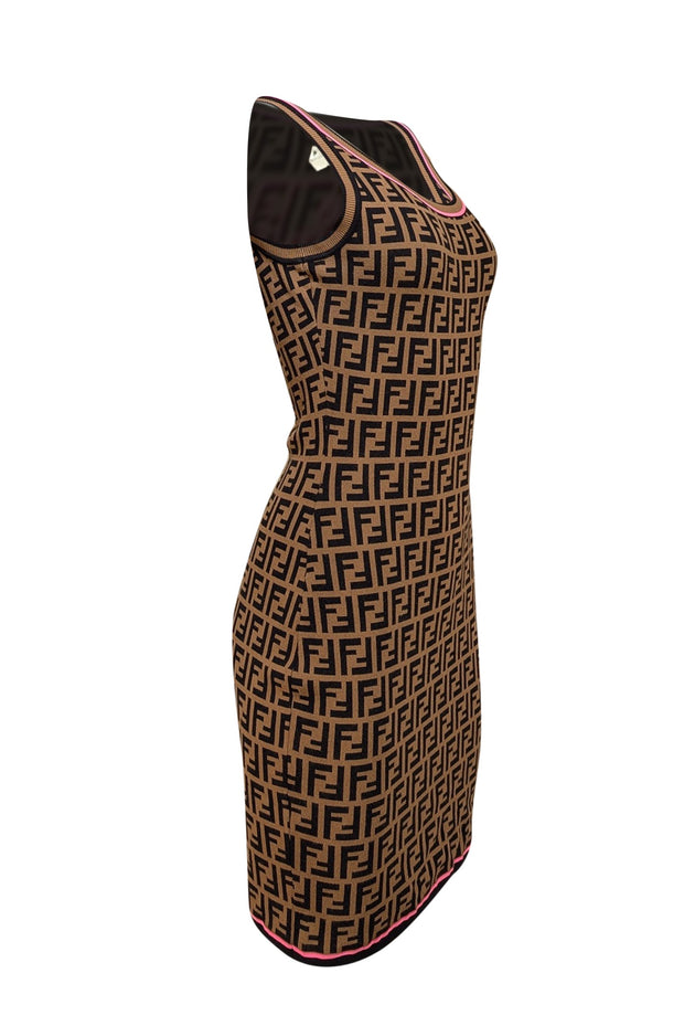Fendi - Brown & Black Monogram Print w/ Pink Trim Tank Dress Sz 4 - Current Boutique