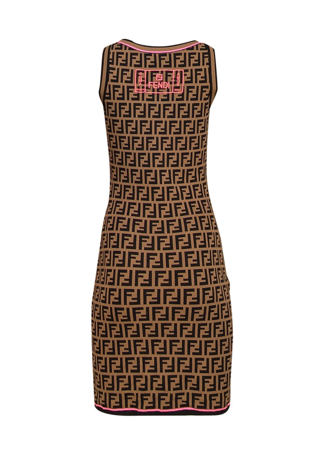Fendi - Brown & Black Monogram Print w/ Pink Trim Tank Dress Sz 4 - Current Boutique