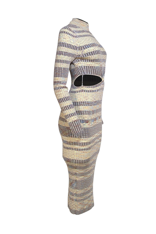 Jonathan Simkhai - Yellow & Olive Stripe Ribbed Knit Sweater Dress Sz XS - Current Boutique