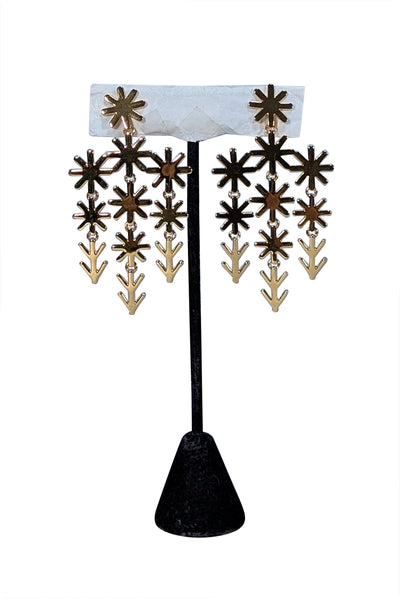 Asha by Ashley McCormick - Gold Colored Star Flower Chandelier Earrings - Current Boutique
