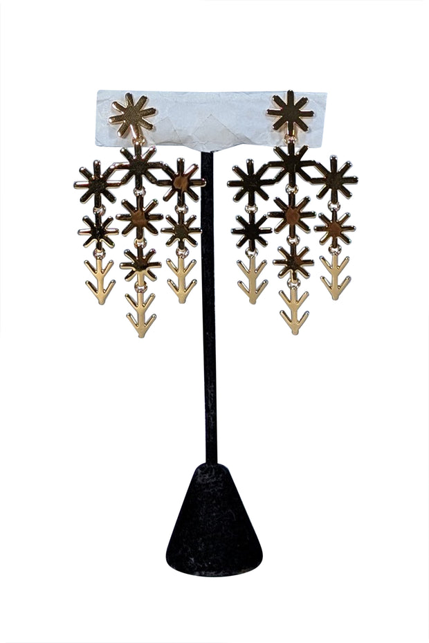 Asha by Ashley McCormick - Gold Colored Star Flower Chandelier Earrings - Current Boutique