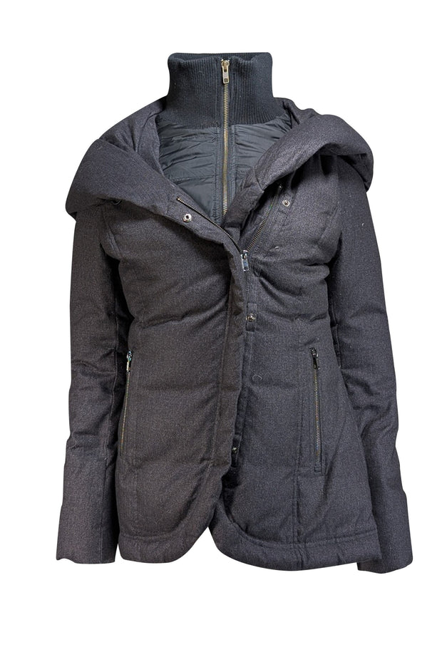 Soia & Kyo - Dark Grey Funnel Neck Puffer Coat Sz M - Current Boutique