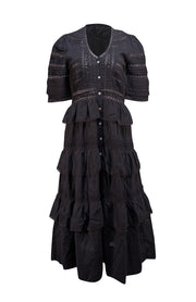 LoveShackFancy - Black Cotton Tiered Dress w/ Embroidered Lace Sz S - Current Boutique