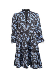 Veronica Beard - Black w/ Blue Floral & Polka Dot Print Silk Blend Dress Sz 2 - Current Boutique