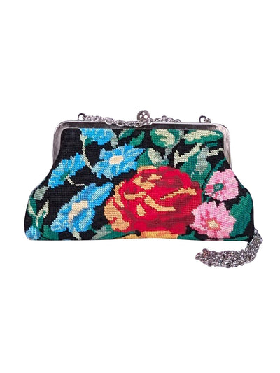 Sarah's Bag - Black & Multicolor Floral Clutch Bag - Current Boutique
