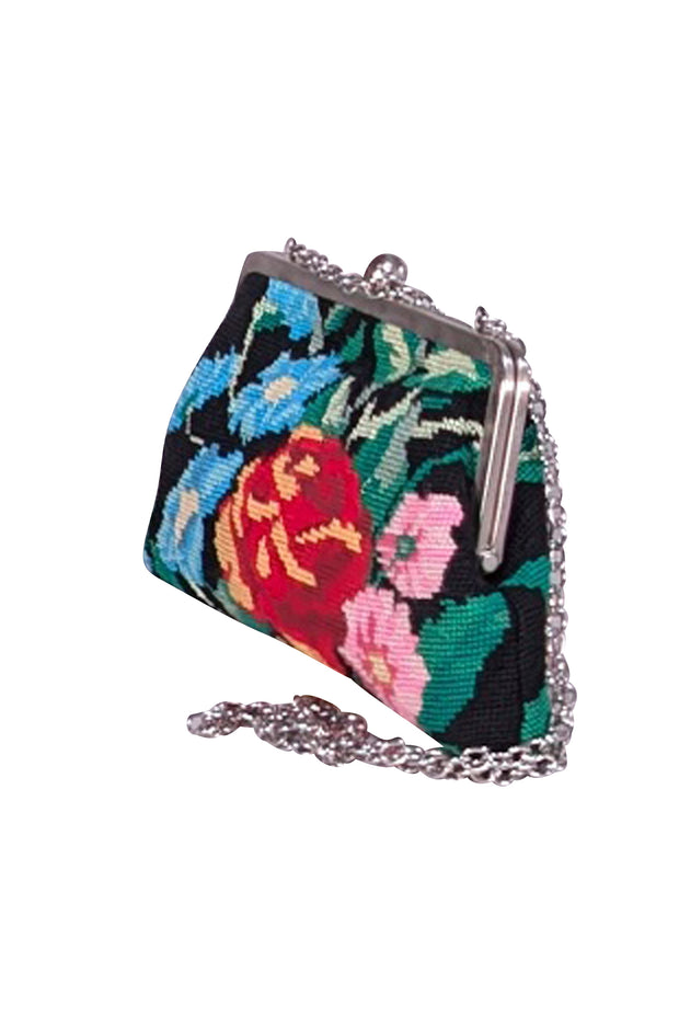 Sarah's Bag - Black & Multicolor Floral Clutch Bag - Current Boutique