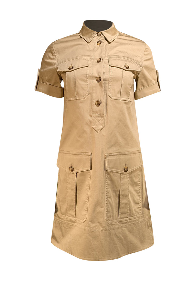 Veronica Beard - Beige Cargo Short Sleeve Dress Sz 0 - Current Boutique