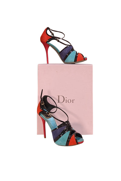 Christian Dior - Teal, Blue, Red, & Black Portofino Color Block Sandal Heel Sz 9 - Current Boutique