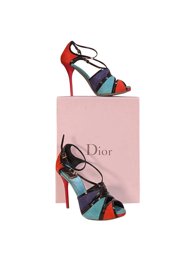 Christian Dior - Teal, Blue, Red, & Black Portofino Color Block Sandal Heel Sz 9 - Current Boutique