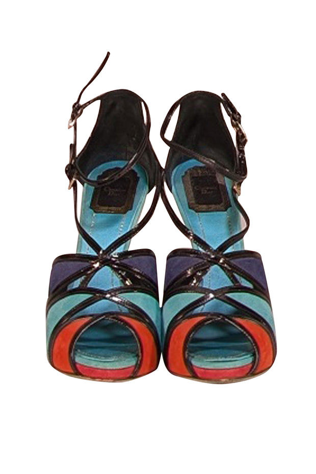 Christian Dior - Teal, Blue, Red, & Black Portofino Color Block Sandal Heel Sz 9 - Current Boutique