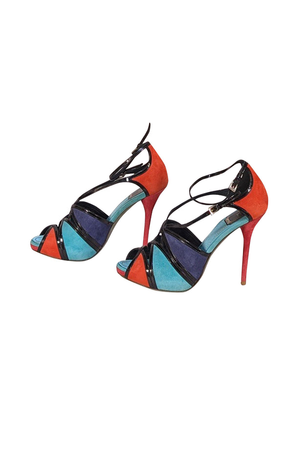 Christian Dior - Teal, Blue, Red, & Black Portofino Color Block Sandal Heel Sz 9 - Current Boutique
