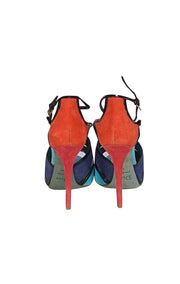 Christian Dior - Teal, Blue, Red, & Black Portofino Color Block Sandal Heel Sz 9 - Current Boutique