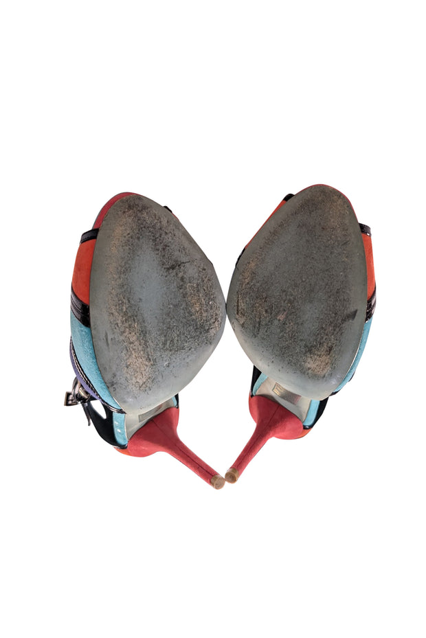 Christian Dior - Teal, Blue, Red, & Black Portofino Color Block Sandal Heel Sz 9 - Current Boutique
