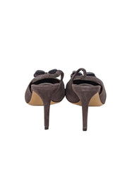 Ferragamo - Dark Taupe Brown Suede Bow Toe Slingback Heels Sz 8.5 - Current Boutique