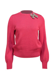 Kate Spade - Pink Embellished Bow Detail Sweater Sz S - Current Boutique