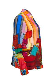 Alice & Olivia - Blue Multi Print Silk Button Down Shirt Sz L - Current Boutique