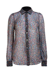 Diane von Furstenberg - Black & Multicolor Speckled Semi Sheer Blouse Sz 8