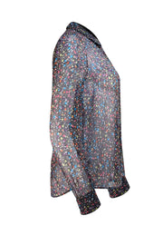 Diane von Furstenberg - Black & Multicolor Speckled Semi Sheer Blouse Sz 8