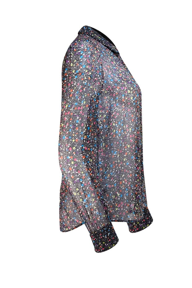 Diane von Furstenberg - Black & Multicolor Speckled Semi Sheer Blouse Sz 8