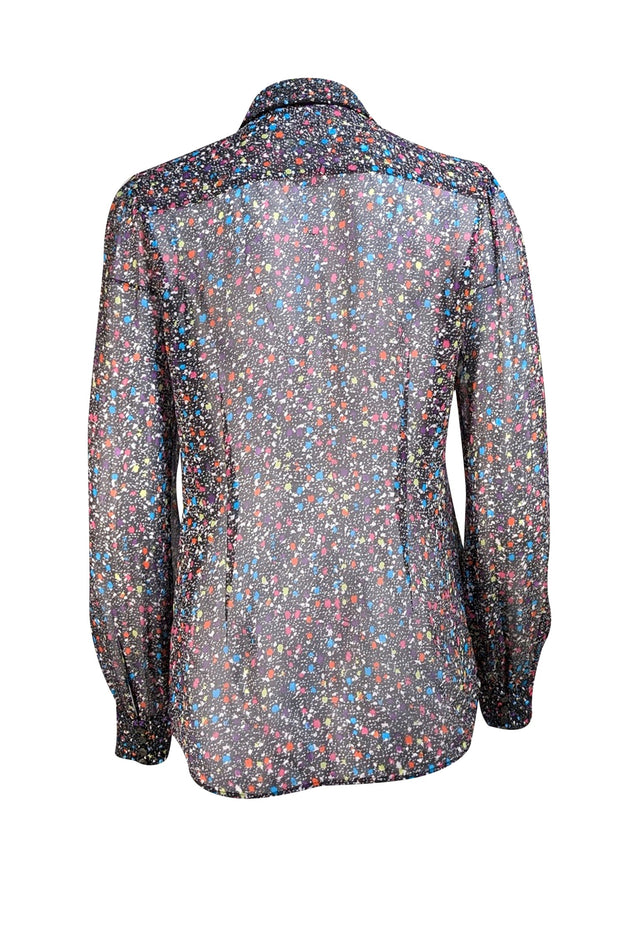 Diane von Furstenberg - Black & Multicolor Speckled Semi Sheer Blouse Sz 8