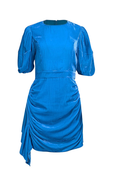 Rhode - Blue Velvet Asymmetric "Pia" Mini Dress Sz M - Current Boutique