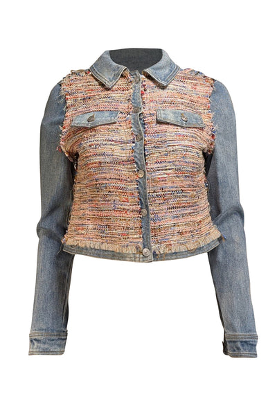 Ramy Brook - Blue & Multicolor Tweed Denim Jacket Sz XS - Current Boutique