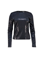 L'Agence - Black Sequin Long Sleeve Top Sz M - Current Boutique