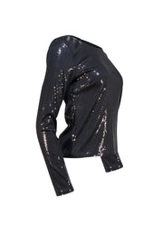 L'Agence - Black Sequin Long Sleeve Top Sz M - Current Boutique