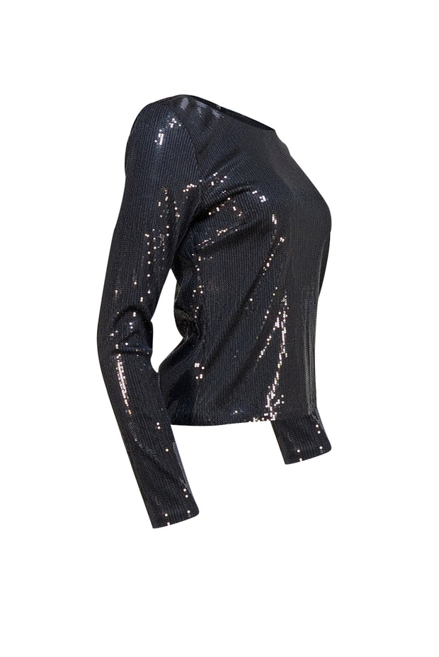 L'Agence - Black Sequin Long Sleeve Top Sz M - Current Boutique