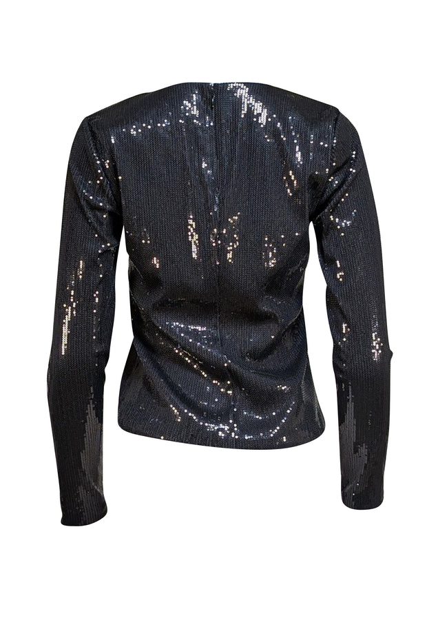 L'Agence - Black Sequin Long Sleeve Top Sz M - Current Boutique