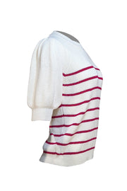 Ba&sh - Cream & Red Metallic Striped Puff Sleeve Sweater Sz S - Current Boutique