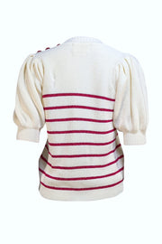 Ba&sh - Cream & Red Metallic Striped Puff Sleeve Sweater Sz S - Current Boutique
