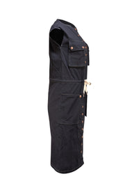 See by Chloe - Dark Wash Denim Button Front Cap Sleeve Dress Sz 6 - Current Boutique