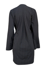 Ganni - Black w/ White Pinstripes Wrap Mini Dress Sz 8 - Current Boutique