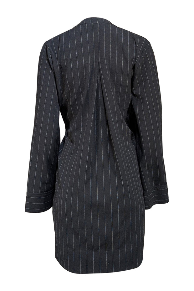 Ganni - Black w/ White Pinstripes Wrap Mini Dress Sz 8 - Current Boutique