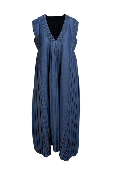 Veronique Branquinho - Denim Textured & Pleated Mini Dress Sz L - Current Boutique