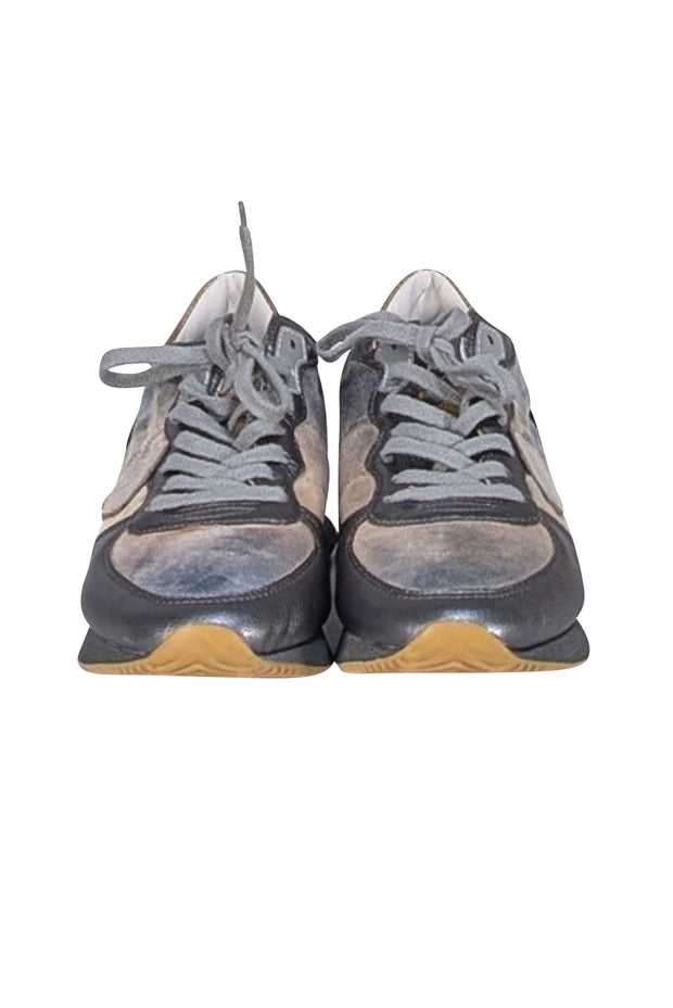 Philippe Model - Grey & Gold Metallic & Velvet Sneakers Sz 8