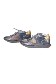 Philippe Model - Grey & Gold Metallic & Velvet Sneakers Sz 8