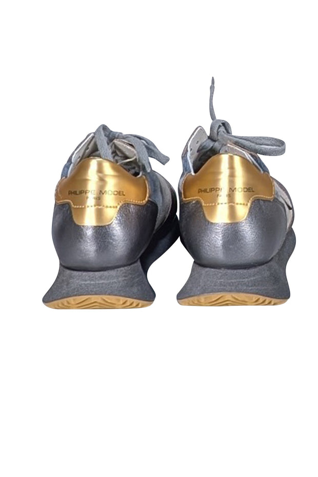 Philippe Model - Grey & Gold Metallic & Velvet Sneakers Sz 8