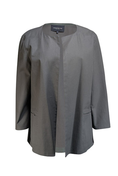 Lafayette 148 - Grey Open Front Lightweight Cotton Jacket Sz 14 - Current Boutique