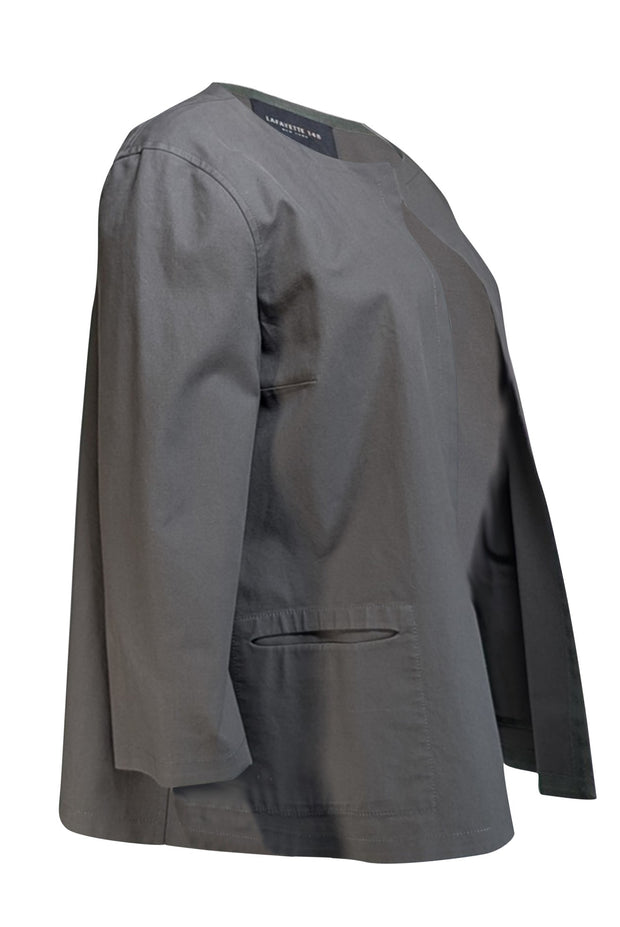 Lafayette 148 - Grey Open Front Lightweight Cotton Jacket Sz 14 - Current Boutique