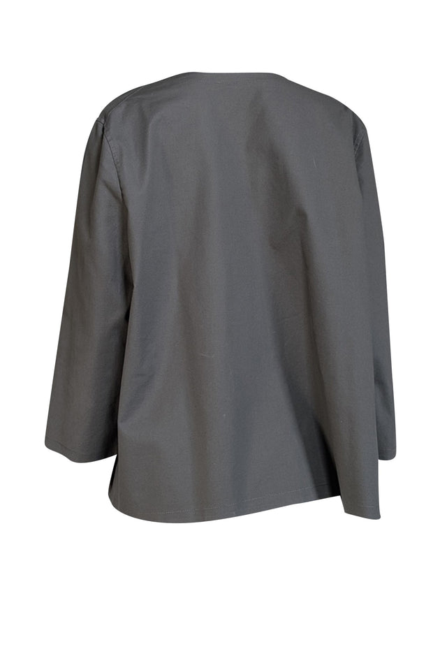 Lafayette 148 - Grey Open Front Lightweight Cotton Jacket Sz 14 - Current Boutique