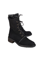Stuart Weitzman - Black Canvas Lace Up Combat Boot Sz 8.5 - Current Boutique