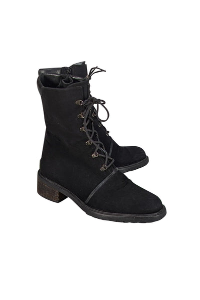 Stuart Weitzman - Black Canvas Lace Up Combat Boot Sz 8.5 - Current Boutique