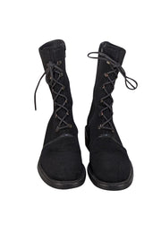 Stuart Weitzman - Black Canvas Lace Up Combat Boot Sz 8.5 - Current Boutique